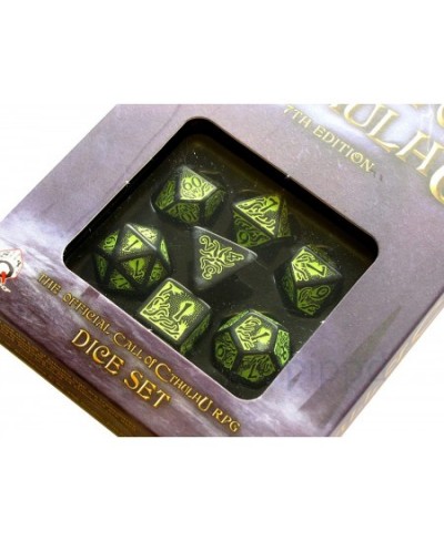 Q WORKSHOP Call Of Cthulhu black & green RPG Ornamented Dice Set 7 Polyhedral Pieces $30.18 - Game Accessories