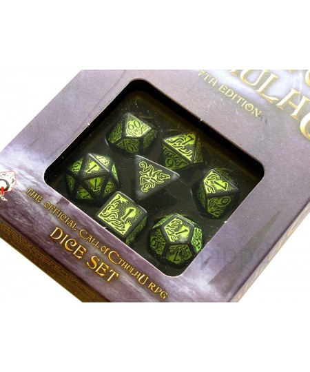 Q WORKSHOP Call Of Cthulhu black & green RPG Ornamented Dice Set 7 Polyhedral Pieces $30.18 - Game Accessories