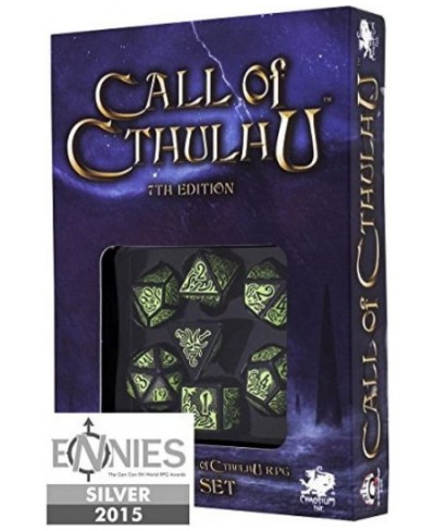 Q WORKSHOP Call Of Cthulhu black & green RPG Ornamented Dice Set 7 Polyhedral Pieces $30.18 - Game Accessories