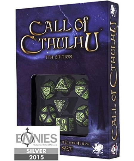 Q WORKSHOP Call Of Cthulhu black & green RPG Ornamented Dice Set 7 Polyhedral Pieces $30.18 - Game Accessories