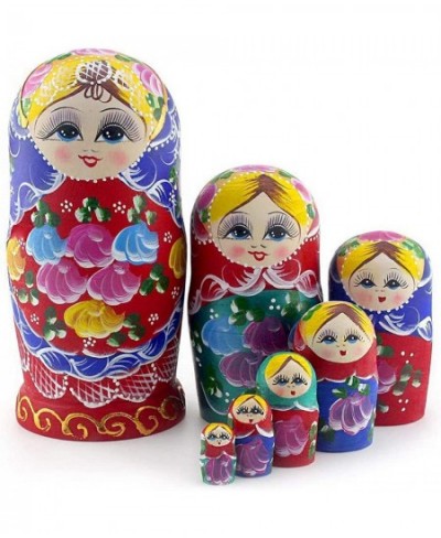 Russian Nesting Dolls Matryoshka Wood Stacking Nested Set 7 Pieces Handmade Toys for Children Kids Christmas Mother's Day Bir...