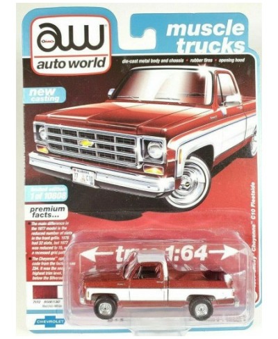 Auto World Muscle Trucks 1977 Chevy Cheyenne C10 Fleetside (red/White) 1:64 Scale $63.32 - Toy Vehicle Playsets