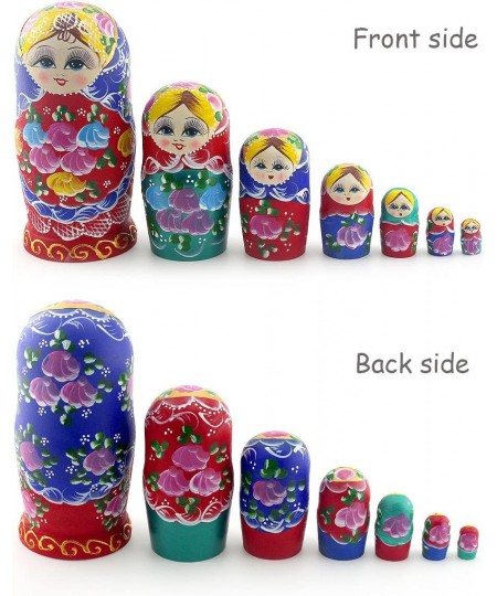 Russian Nesting Dolls Matryoshka Wood Stacking Nested Set 7 Pieces Handmade Toys for Children Kids Christmas Mother's Day Bir...