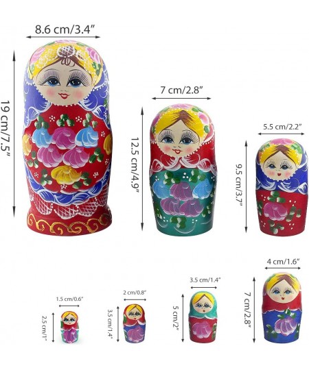 Russian Nesting Dolls Matryoshka Wood Stacking Nested Set 7 Pieces Handmade Toys for Children Kids Christmas Mother's Day Bir...