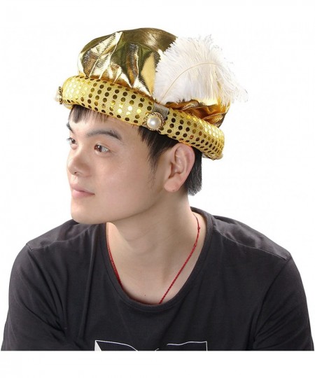 Gold Gypsy Fortune Teller Arabian Hat Feather Plume Hats Costume Set Party Decor $18.22 - Kids' Party Hats