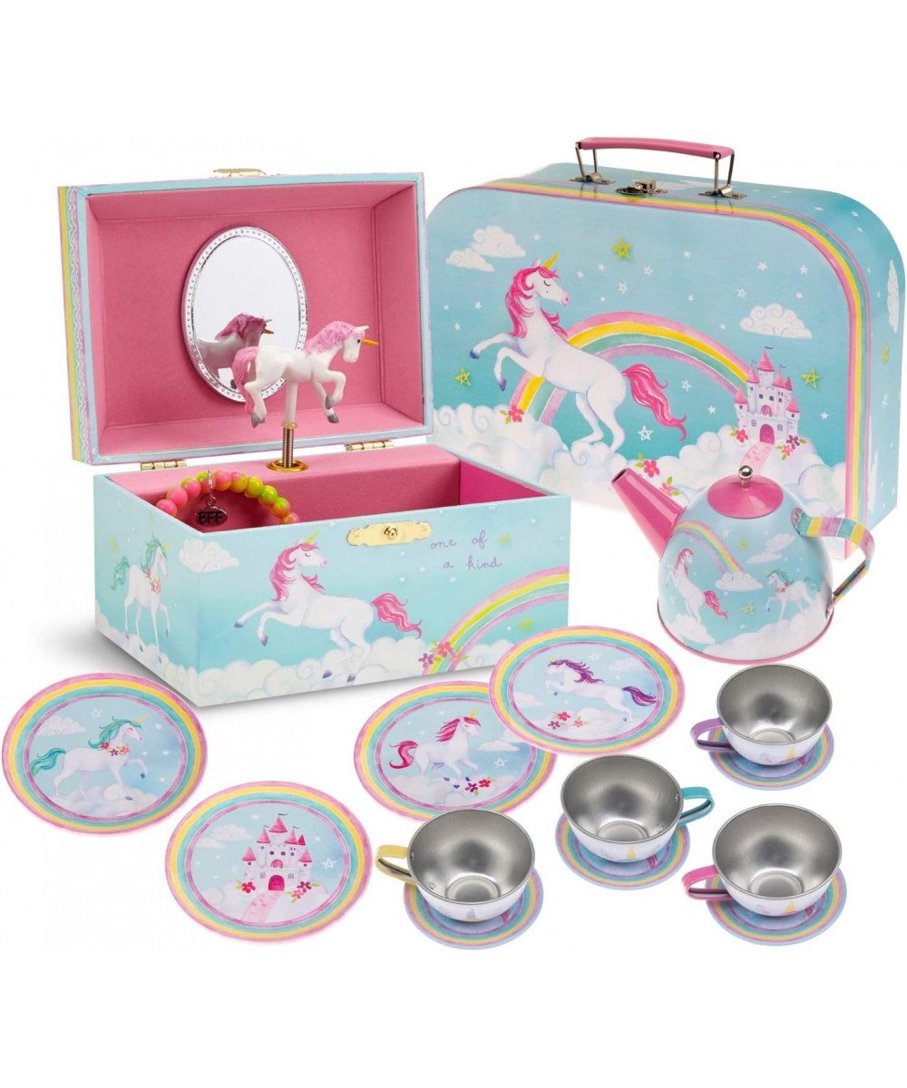 Rainbow Unicorn Gift Set - Musical Jewelry Box and Pretend Tea Set - Unicorn Gifts for Girls $62.54 - Children's Jewelry Boxes