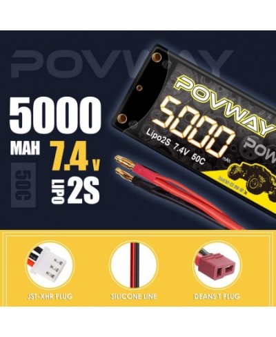 2S Shorty Lipo 5000mAh 7.4V 50C Hardcase Lipo Battery with 4mm Bullet Deans T Plug for 1/10 Scale RC Vehicles Cars Trucks Boa...