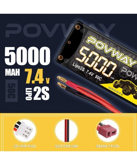 2S Shorty Lipo 5000mAh 7.4V 50C Hardcase Lipo Battery with 4mm Bullet Deans T Plug for 1/10 Scale RC Vehicles Cars Trucks Boa...