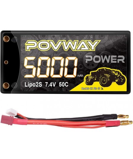 2S Shorty Lipo 5000mAh 7.4V 50C Hardcase Lipo Battery with 4mm Bullet Deans T Plug for 1/10 Scale RC Vehicles Cars Trucks Boa...