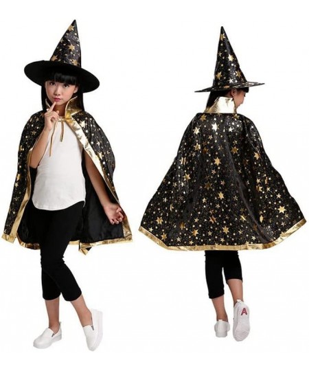 Wizard Cape with Hat Set Halloween kids Costumes Party Decorations Performance Cosplay Costume Witch Magician for Kids Boys G...