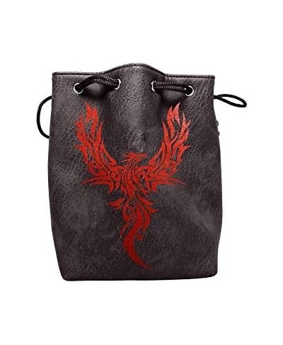 Black Leather Lite Large Dice Bag with Phoenix Design - Black Faux Leather Exterior with Lined Interior - Stands Up on its Ow...