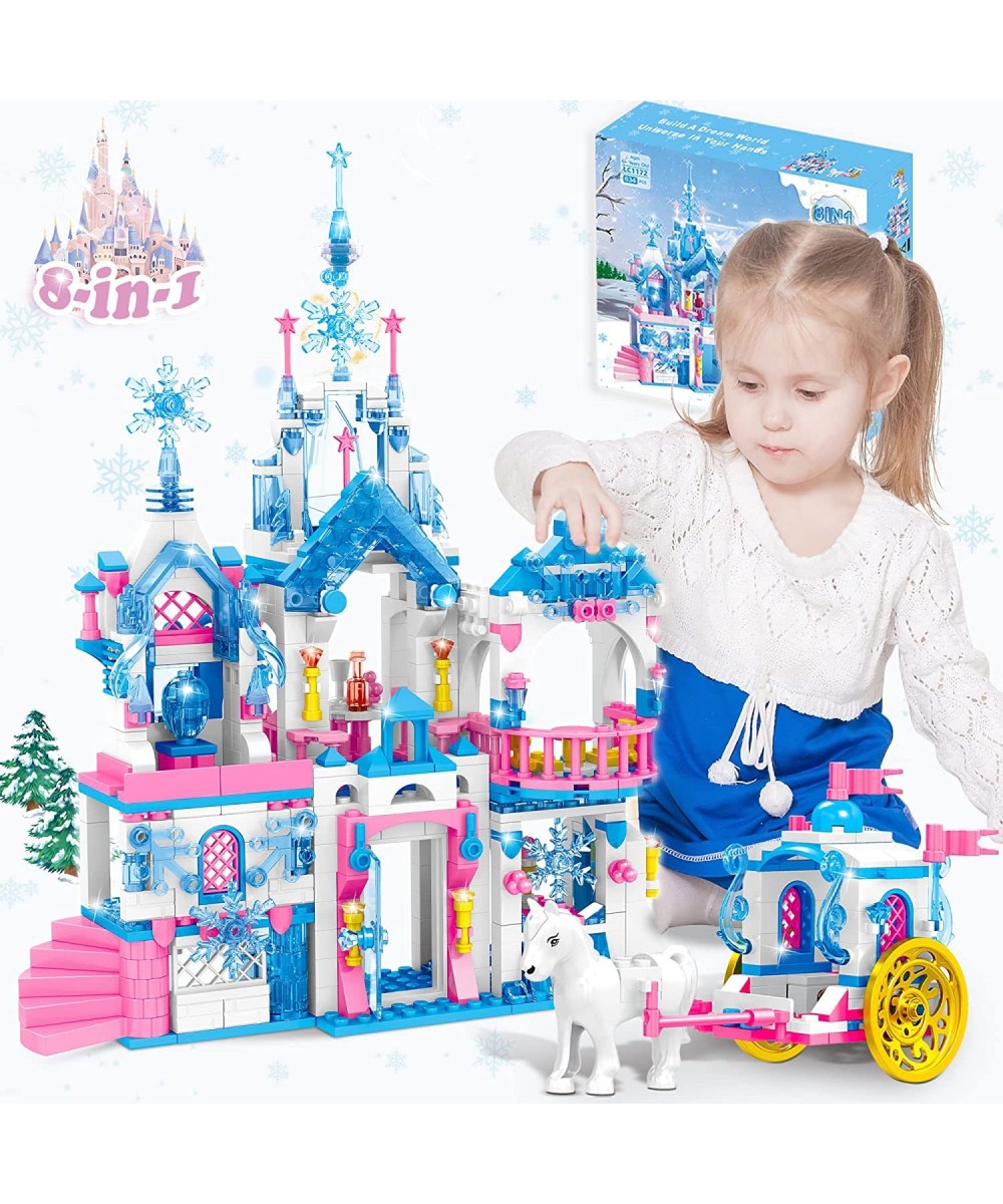 Girls Castle STEM Building Toys Frozen Dream Pink Princess 8-in-1 Castle Carriage Sets for Girls 6-12 | Ice Snow Building Blo...