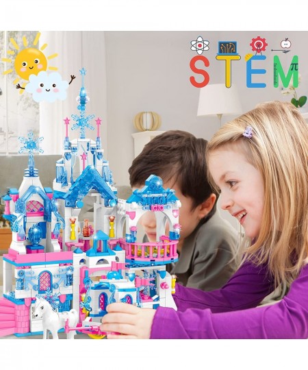 Girls Castle STEM Building Toys Frozen Dream Pink Princess 8-in-1 Castle Carriage Sets for Girls 6-12 | Ice Snow Building Blo...