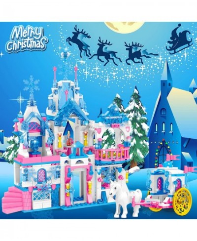 Girls Castle STEM Building Toys Frozen Dream Pink Princess 8-in-1 Castle Carriage Sets for Girls 6-12 | Ice Snow Building Blo...