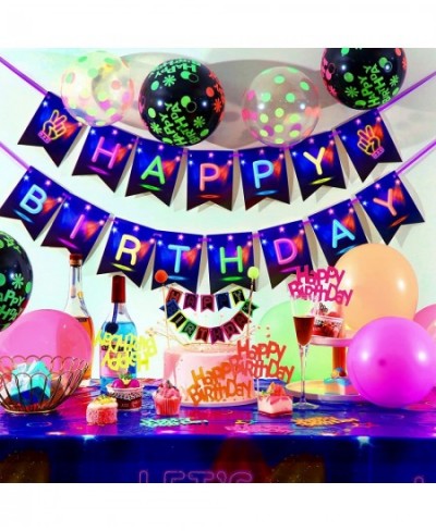 83 Pieces Glow in The Dark Party Supplies Neon Birthday Party Decorations with Happy Birthday Banner Table Cloth Glow in The ...