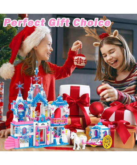 Girls Castle STEM Building Toys Frozen Dream Pink Princess 8-in-1 Castle Carriage Sets for Girls 6-12 | Ice Snow Building Blo...