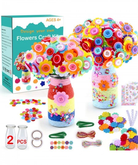 Crafts for Girls Ages 4-12 Christmas Gift Make Your Own Flower Bouquet with Buttons and Felt Flowers Vase Art and Craft for C...