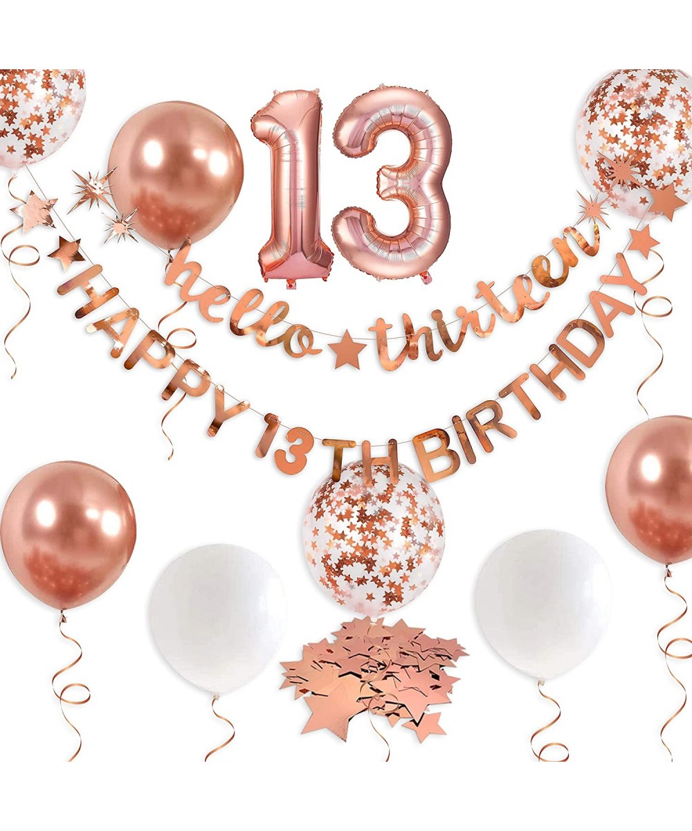 Rose Gold Hello Thirteen Happy 13th Birthday Banner Garland Foil Balloon 13 for 13 Birthday Decorations Official Teenager 13t...