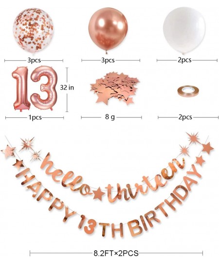 Rose Gold Hello Thirteen Happy 13th Birthday Banner Garland Foil Balloon 13 for 13 Birthday Decorations Official Teenager 13t...