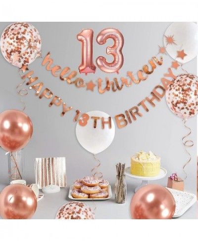 Rose Gold Hello Thirteen Happy 13th Birthday Banner Garland Foil Balloon 13 for 13 Birthday Decorations Official Teenager 13t...