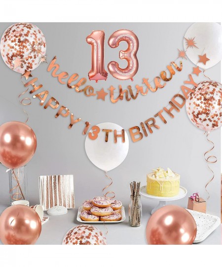 Rose Gold Hello Thirteen Happy 13th Birthday Banner Garland Foil Balloon 13 for 13 Birthday Decorations Official Teenager 13t...