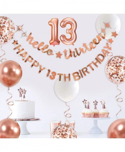 Rose Gold Hello Thirteen Happy 13th Birthday Banner Garland Foil Balloon 13 for 13 Birthday Decorations Official Teenager 13t...