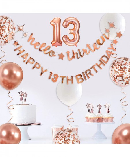 Rose Gold Hello Thirteen Happy 13th Birthday Banner Garland Foil Balloon 13 for 13 Birthday Decorations Official Teenager 13t...