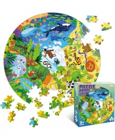 Floor Puzzle for Kids 128 Pcs Animal World Puzzle Round Design to Increase The Fun of Jigsaw Puzzle Raising Children Recognit...