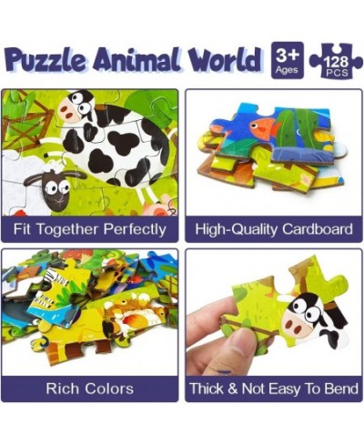 Floor Puzzle for Kids 128 Pcs Animal World Puzzle Round Design to Increase The Fun of Jigsaw Puzzle Raising Children Recognit...