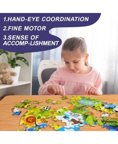 Floor Puzzle for Kids 128 Pcs Animal World Puzzle Round Design to Increase The Fun of Jigsaw Puzzle Raising Children Recognit...