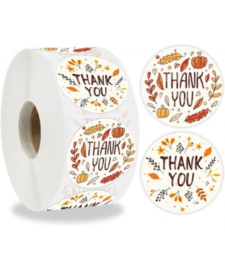 500 PCS Thank You Gift Stickers Rolls Autumn Thanksgiving Day Flower Leaves Wreath 1.5 Inches Tag Label Seal for Boxes Envelo...