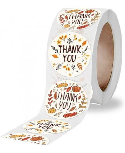 500 PCS Thank You Gift Stickers Rolls Autumn Thanksgiving Day Flower Leaves Wreath 1.5 Inches Tag Label Seal for Boxes Envelo...