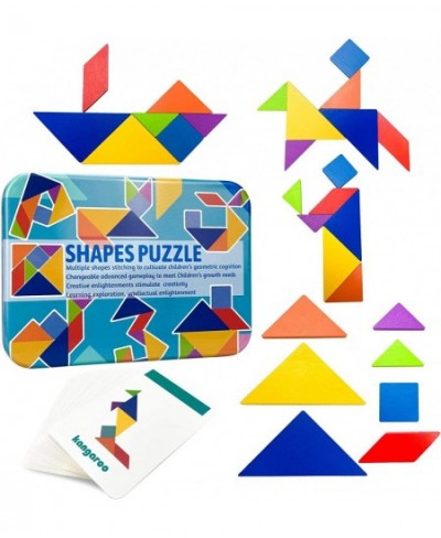 Tangram Pattern Puzzles Set Woodiness Puzzle Blocks Colorful Tangram Sorting 60 Design Cards with 120 Pattern Jigsaw Puzzle T...