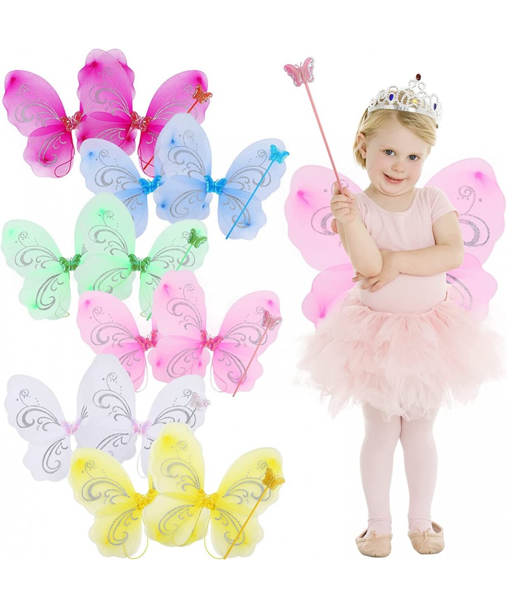 6 Sets Fairy Butterfly Wings with Wands 6 Colors Princess Fairy Wings Colorful Girls' Fairy Angel Wings for Costume Dress Up ...