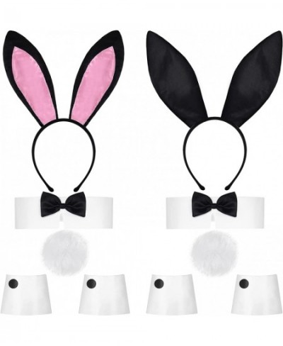 10 Pcs Bunny Costume Set Women Bunny Ear Headband Rabbit Collar Bow Tie Cuffs Tail Accessories Halloween Cosplay (Black Pink)...