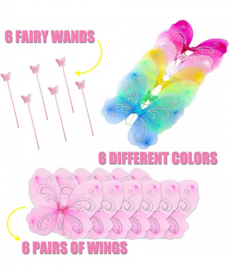 6 Sets Fairy Butterfly Wings with Wands 6 Colors Princess Fairy Wings Colorful Girls' Fairy Angel Wings for Costume Dress Up ...