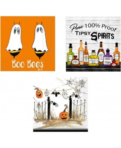 Halloween Napkins Set of Three Different Fun Halloween Beverage Napkins - 60 Total Small Halloween Napkins Various: Orange Bl...