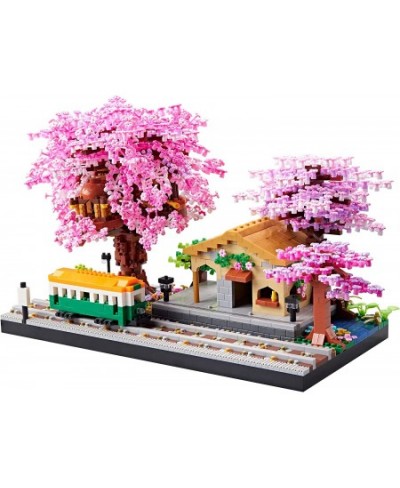 Sakura Tree House Building Kit City Architecture The Train at Japanese Station Cherry Blossom Plants Building Model Set Brick...