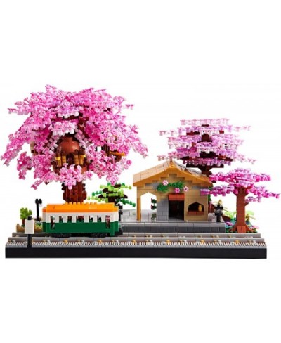 Sakura Tree House Building Kit City Architecture The Train at Japanese Station Cherry Blossom Plants Building Model Set Brick...