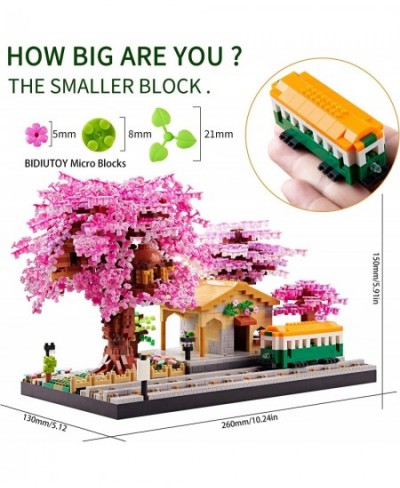 Sakura Tree House Building Kit City Architecture The Train at Japanese Station Cherry Blossom Plants Building Model Set Brick...