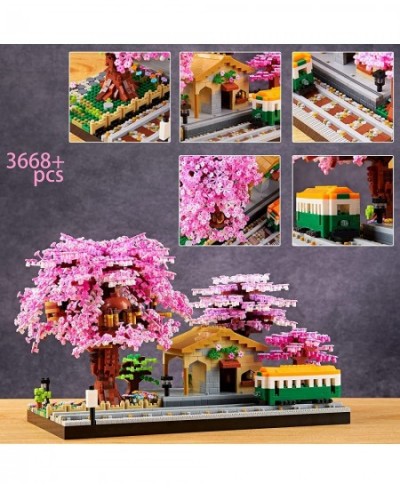 Sakura Tree House Building Kit City Architecture The Train at Japanese Station Cherry Blossom Plants Building Model Set Brick...