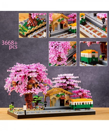 Sakura Tree House Building Kit City Architecture The Train at Japanese Station Cherry Blossom Plants Building Model Set Brick...