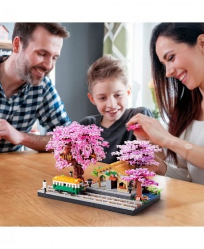 Sakura Tree House Building Kit City Architecture The Train at Japanese Station Cherry Blossom Plants Building Model Set Brick...