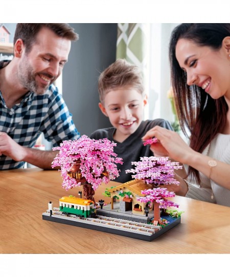 Sakura Tree House Building Kit City Architecture The Train at Japanese Station Cherry Blossom Plants Building Model Set Brick...