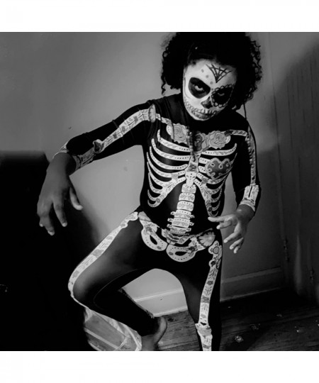 Girls Halloween Costume Cosplay Jumpsuit Bodysuit 3D Graphic Skull Skeleton Bone Catsuit for 7-14 Years Old Kids $22.24 - Kid...