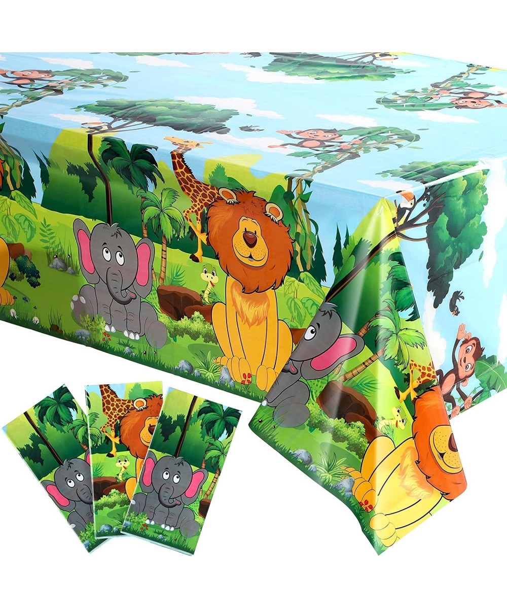 3 Pieces Jungle Animal Party Tablecloth Safari Animals Table Cover Plastic Zoo Jungle Safari Tablecloth for Kids Jungle Safar...