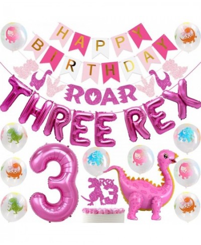 Dinosaur Party Decorations for Girls Three Rex Banner Cake Topper ROAR Garland Dinosaur Standing Balloon for Girls 3rd Dino B...