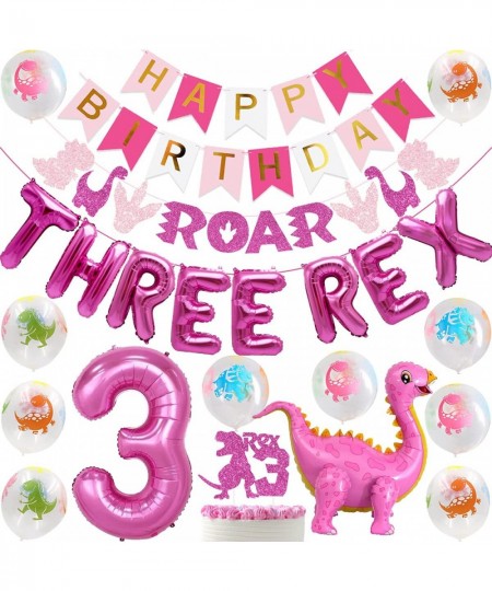 Dinosaur Party Decorations for Girls Three Rex Banner Cake Topper ROAR Garland Dinosaur Standing Balloon for Girls 3rd Dino B...