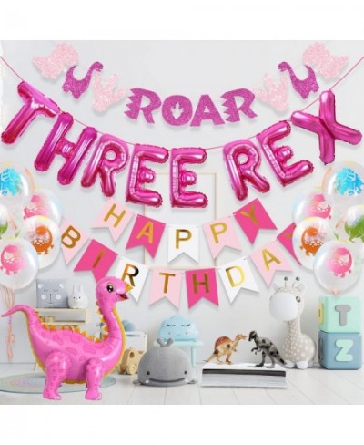 Dinosaur Party Decorations for Girls Three Rex Banner Cake Topper ROAR Garland Dinosaur Standing Balloon for Girls 3rd Dino B...