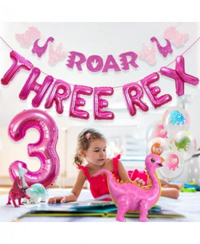 Dinosaur Party Decorations for Girls Three Rex Banner Cake Topper ROAR Garland Dinosaur Standing Balloon for Girls 3rd Dino B...